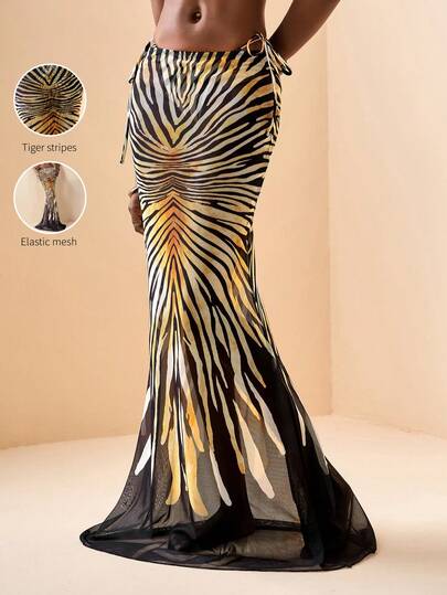 Zivah 2026春夏女士沙滩罩衫及半身裙套装，印花图案