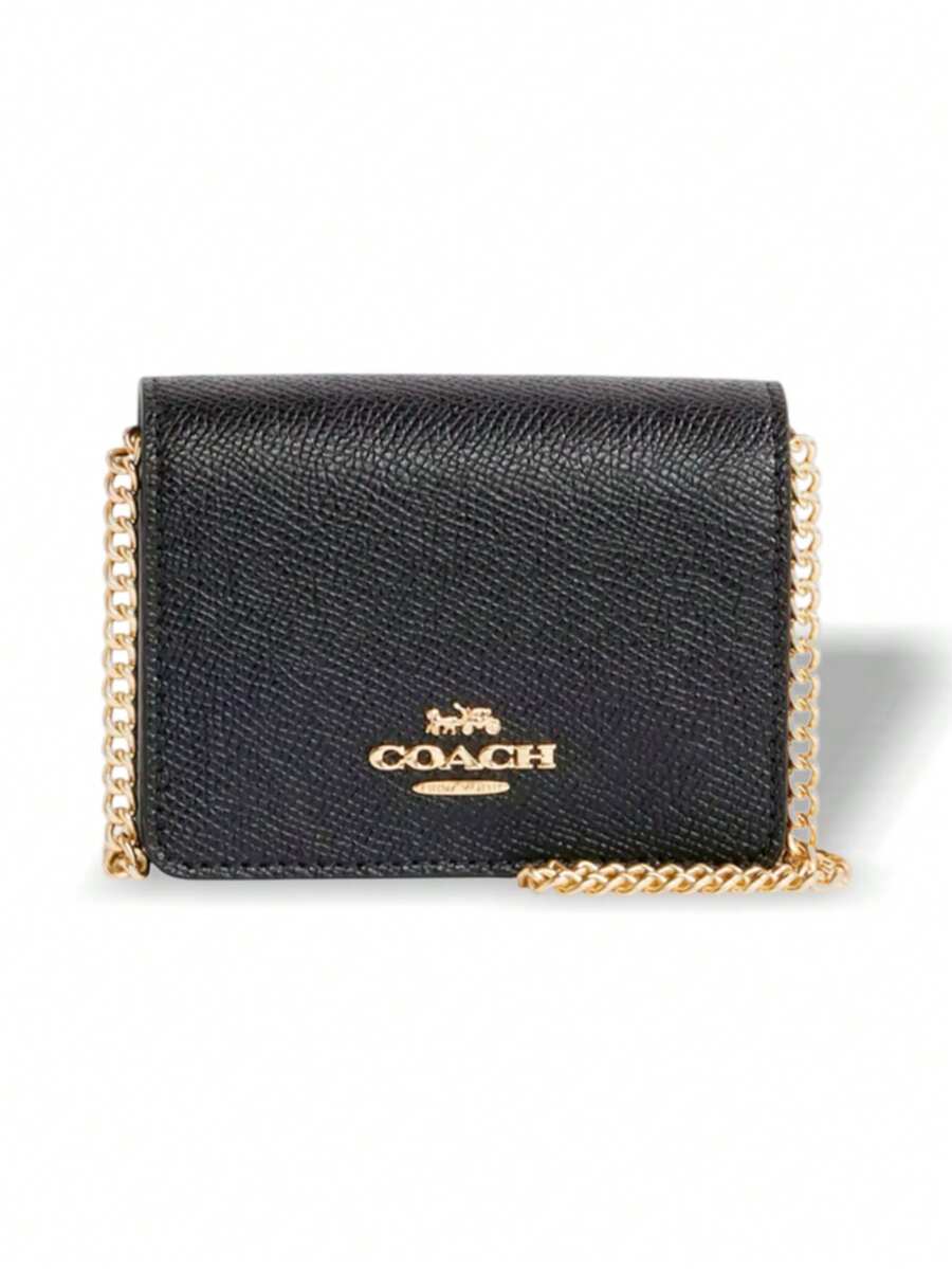 Coach Ví da mini nữ có dây xích đeo chéo màu đen - màu đen - Xem 1