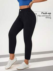 Flexra 女士复古硬币纹弹力修身直筒裤 - 黑色 - 查看 2