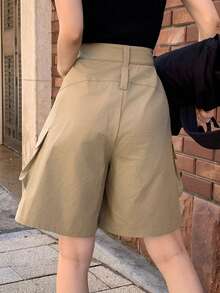 DAZY Damen einfarbige, locker sitzende Cargo-Stil Shorts mit Gürtelschlaufen für Frühling und Sommer - Khaki - Übersicht 10