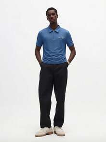 SUMWON Áo Polo nam Essential Muscle Fit tay ngắn, khóa kéo nửa thân và logo thêu, thích hợp cho mùa hè, phong cách công sở thường ngày. - Màu xanh lam - Xem 4