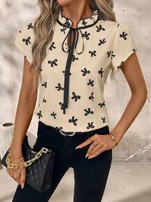 SHEIN Clasi Chemise à manches courtes femme ajustée, couleurs contrastées. Tenues d'été pour femmes, tenues d'enseignante pour femmes, chemises blanches, tenues de campagne pour femmes, vêtements d'été pour femmes - Kaki - Voir 6