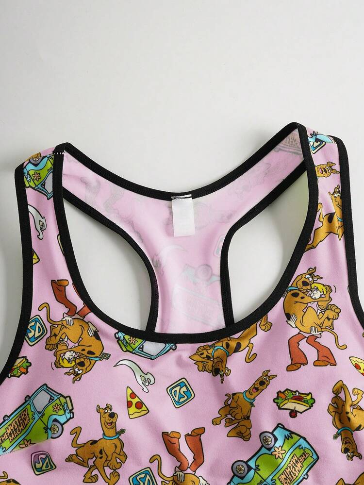 SCOOBY-DOO X SHEIN Women's Round Neck Cartoon Letter Print Bra And Briefs Casual Cute Lingerie Set - Pink - View 7