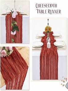 1pc 35 * 71/118/157 Inch Cheese Cloth Table Runner And Napkins, Bohemia Gauze Cheesecloth Tablecloth,Countryside Transparent Table Runner, Bohemian Style Table Runner Suitable For Wedding Decoration Arch ,Christmas For Holiday Gift Giving - Rusty red - View 8