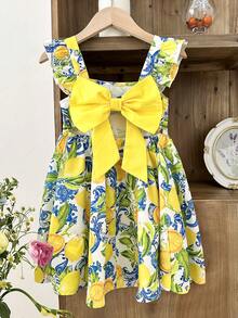 LMoss Kids Young Girl Chiffon Ditsy Floral Square Collar Ruffle Hem Casual Dress - Multicolor - View 6