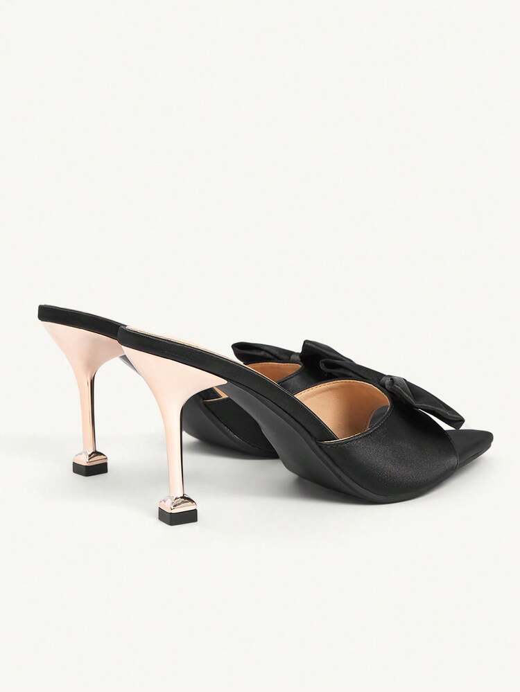 CUCCOO CHICEST Spring And Summer New Black Pointed Stiletto Bow Fashionable Elegance Simple Sexy Women's High Heel Sandals Slippers Women's Shoes Wedding Shoes Spring Shoes Bride Shoes