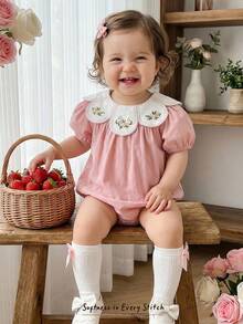 Cozy Pixies Baby Girl Floral Print Ruffle Collar Bubble Sleeve Romper - Pink - View 5