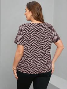 Chikora Summer Shirts Plus Size Short Sleeve Summer Blouse With Notched Lapel - Pink - View 2
