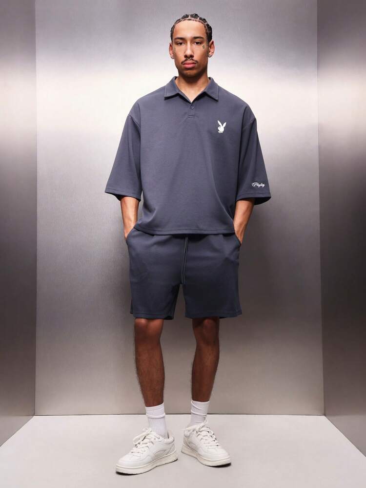 PLAYBOY X SUMWON Ribbed Polo And Shorts Co-Ord Set