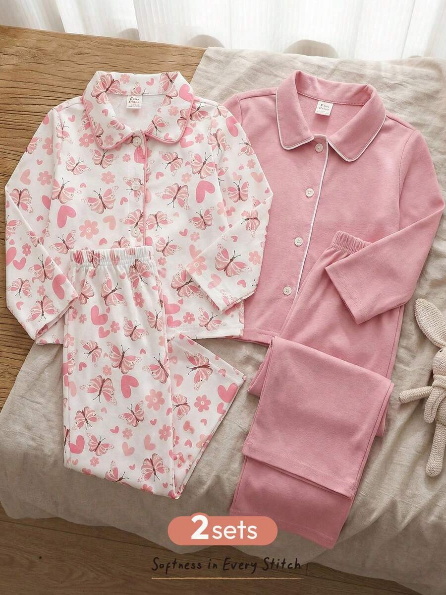 Cozy Pixies 4pcs Baby Girl Floral Print Knit Soft Collared Long Sleeve Top & Elastic Waist Pants Set - Multicolor - View 1