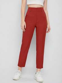 EURMUSE Women's Solid Color Simple Daily Suit Pants  - Rust Brown - View 5