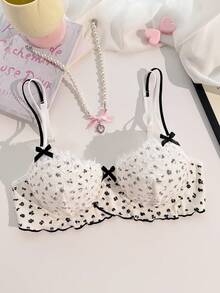 PetitDoll Women's Cute Lace Patchwork Lingerie, Sexy Push-Up Bra With Underwire, Thin Style - Black and White - View 3