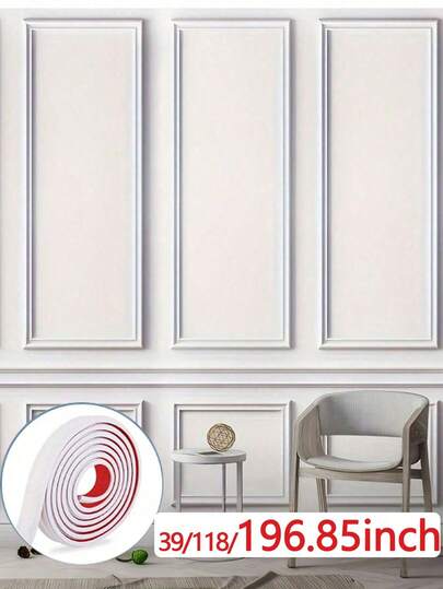 39/118/196.8inch Self-Adhesive PVC Decorative Trim - Flexible & Bendable, Suitable For Walls, Floors And Cabinets, 3.3ft Long, European Style Home Decor, Floor Decor | European Decor | Easy To Install Molding, Wall & Floor Decor