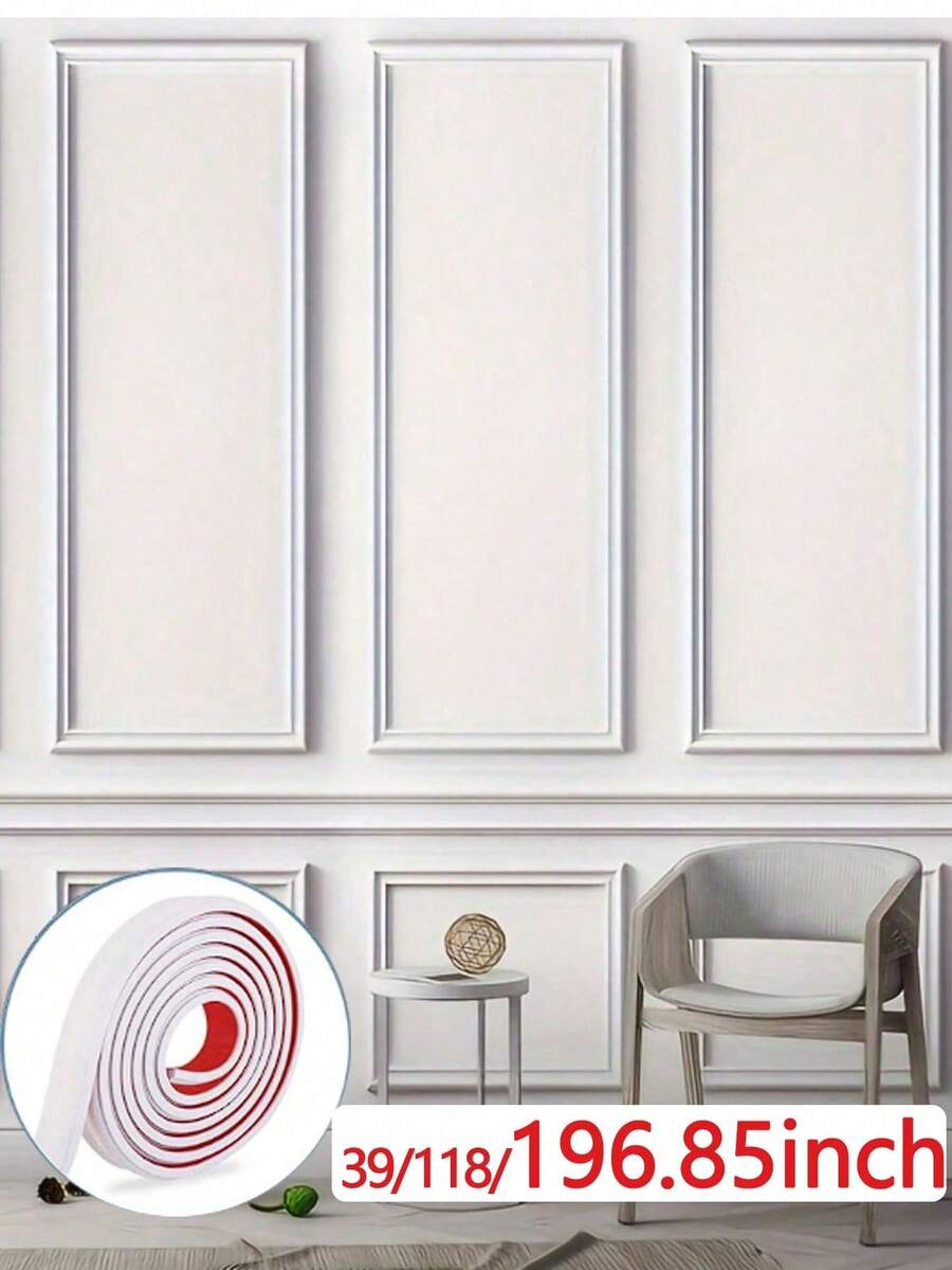 39/118/196.8inch Self-Adhesive PVC Decorative Trim - Flexible & Bendable, Suitable For Walls, Floors And Cabinets, 3.3ft Long, European Style Home Decor, Floor Decor | European Decor | Easy To Install Molding, Wall & Floor Decor - multicolor - View 1