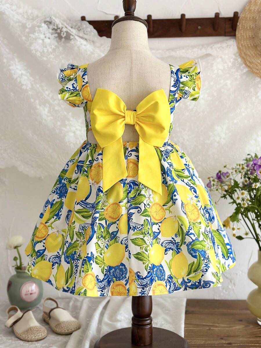 LMoss Kids 女童雪紡碎花方領荷葉邊休閒洋裝 - 彩色 - 查看 1