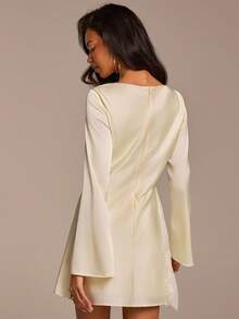 COSMINA Đầm ngắn nữ màu vàng nhạt tay loe phối ren, thích hợp cho đi nghỉ mát, dự tiệc, đám cưới, phong cách lãng mạn. - Vàng nhạt - Xem 2