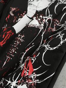 ROMWE MEN Men's Gothic Letter Print Drawstring Waist Jogger Pants - Black - View 4