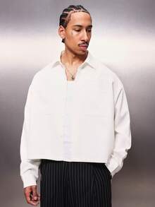 PLAYBOY X SUMWON 短款长袖Logo纽扣衬衫，经典领口，必备休闲街头风上衣 - 白色 - 查看 2