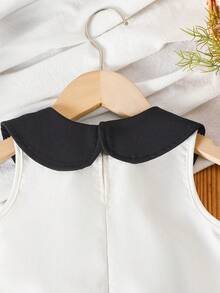 Elladie kids 少女优雅公主风可爱领子编织A字杏色连衣裙，黑色蝴蝶结装饰；少女奶油色和黑色连衣裙；少女无袖A字休闲连衣裙 - 杏色 - 查看 8