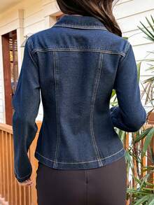 DAZY Women's Slim Fit Solid Color Denim Jacket, Suitable For Summer Vacation Y2k - Medium Wash - View 2