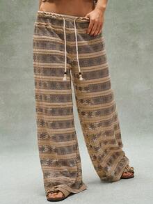 Bohemela Casual Lace Waist Loose Women's Pants - Apricot - View 5