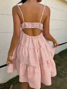 MainGRL Đầm hai dây dệt kim kẻ sọc màu cam, đầm mùa hè dành cho nữ. - trái cam - Xem 2