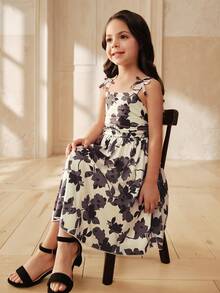 SHEIN Young Girl' Ditsy Floral Dress, Suitable For Daily Outings And Vacation - Multicolor - View 6