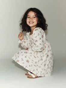 Maija Kids Young Girl Rose Print Puff Sleeve Casual Long Sleeve Dress,Kids - Apricot - View 14