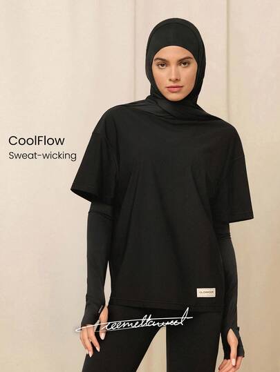 GLOWMODE X Reem Modest Big Easy 清凉吸湿速干宽松版型及臀圆领T恤 健身房锻炼工作室日常休闲装