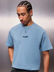 PLAYBOY X SUMWON Men's Cropped Fit Crew Neck Short Sleeve T-Shirt With Logo Chest Print Casual Summer Streetwear - Mint Green - View 5