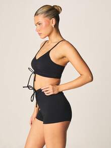 MISSGUIDED Ruched Detail High Rise Mini Shorts With Drawstring Waistband And Side Lace Up Design - Black - View 5