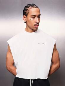 PLAYBOY X SUMWON 男士兔子图案无袖圆领背心，常规版型，夏季休闲T恤，白色棉混纺 - 白色 - 查看 5