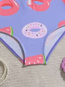 Toddler Girl High Neck Long Sleeve One Piece Swimsuit With Ruffles And Cartoon Print Tropical Baby Girl Bathing Suit Toddler Girl Flamingo Watermelon Swimsuit Watermelon Baby Swimsuit Baby Girl Long Sleeve Swimsuit - Multicolor - View 6