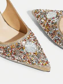 CUCCOO TILAWA 女士镶钻尖头高跟鞋，时尚踝带礼服鞋，适合派对和宴会穿着 - 金色 - 查看 5