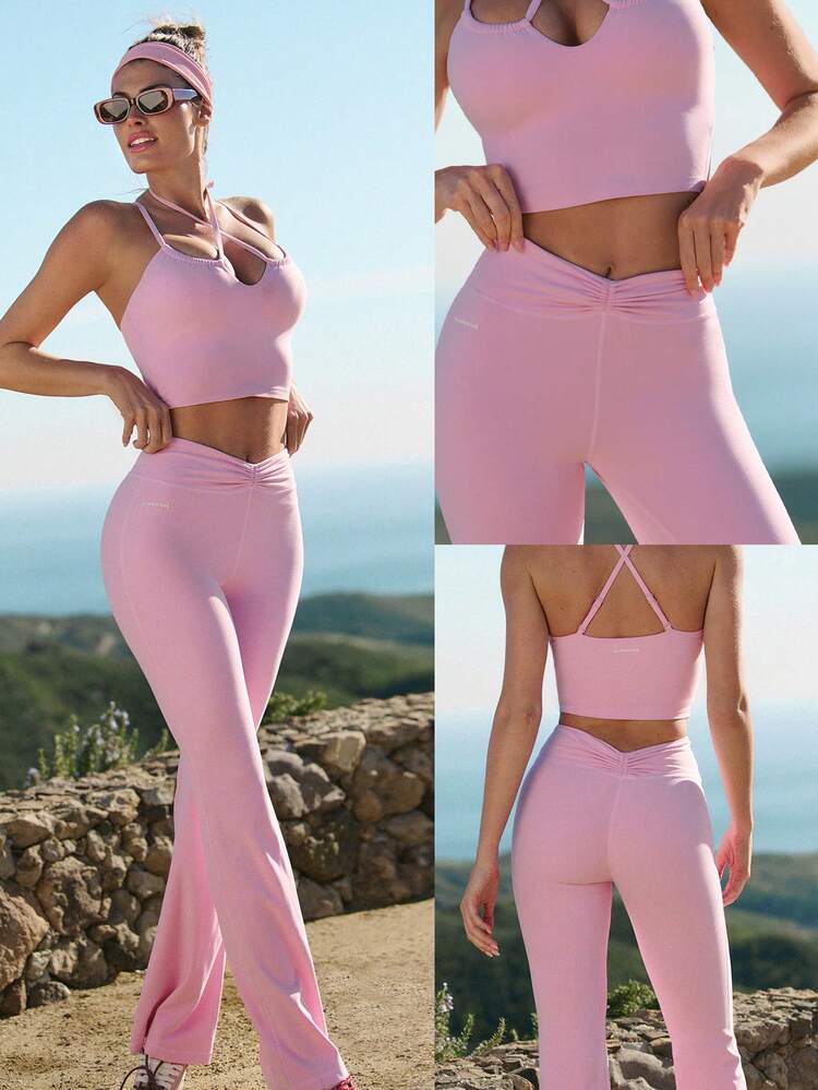 31" Leggings tipo campana FeatherFit™ con diseño Peekabum, cintura ajustable con cordón, tela suave y transpirable, ideal para yoga, gimnasio y uso diario