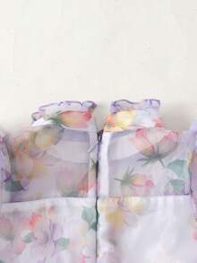 女童碎花泡泡袖翻领连衣裙 - 彩色 - 查看 3