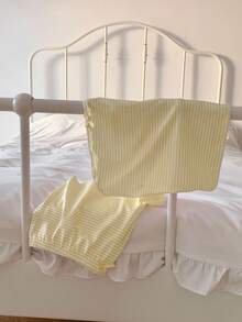 Comfortcana 2件套 女士休闲奶油黄条纹蝴蝶结装饰露脐上衣和短裤套装，春夏款 - 黃色 - 查看 4