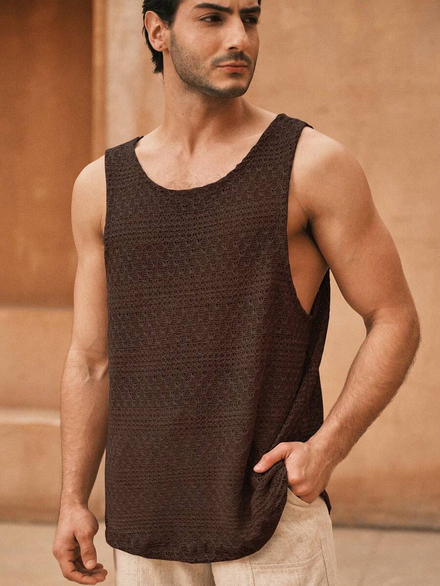 Manfinity VCAY Áo tank top nam cổ tròn màu trơn, chất liệu dệt kim, kiểu dáng thường ngày, thời trang mùa hè.