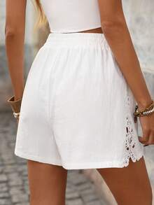 Brillora Summer Beach Solid Knot Waist Shorts - White - View 2