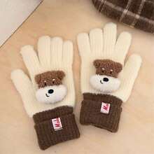 1pc Girly Winter Thermal Five-Finger Gloves | Cute Doll Fluffy Knit Gloves For Student Writing & Typing - Multicolor - View 14