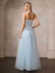 MOTF Soiréza CONTRAST LACE MESH TUBE COCKTAIL DRESS - Blue - View 3