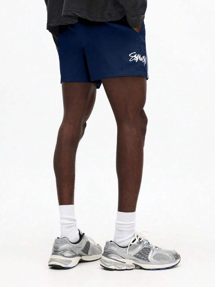 SUMWON Pantaloncini comodi con coulisse, con profili a contrasto e stampa del logo, per uso casual estivo