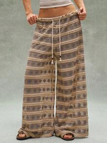 Bohemela Casual Lace Waist Loose Women's Pants - Apricot - View 2