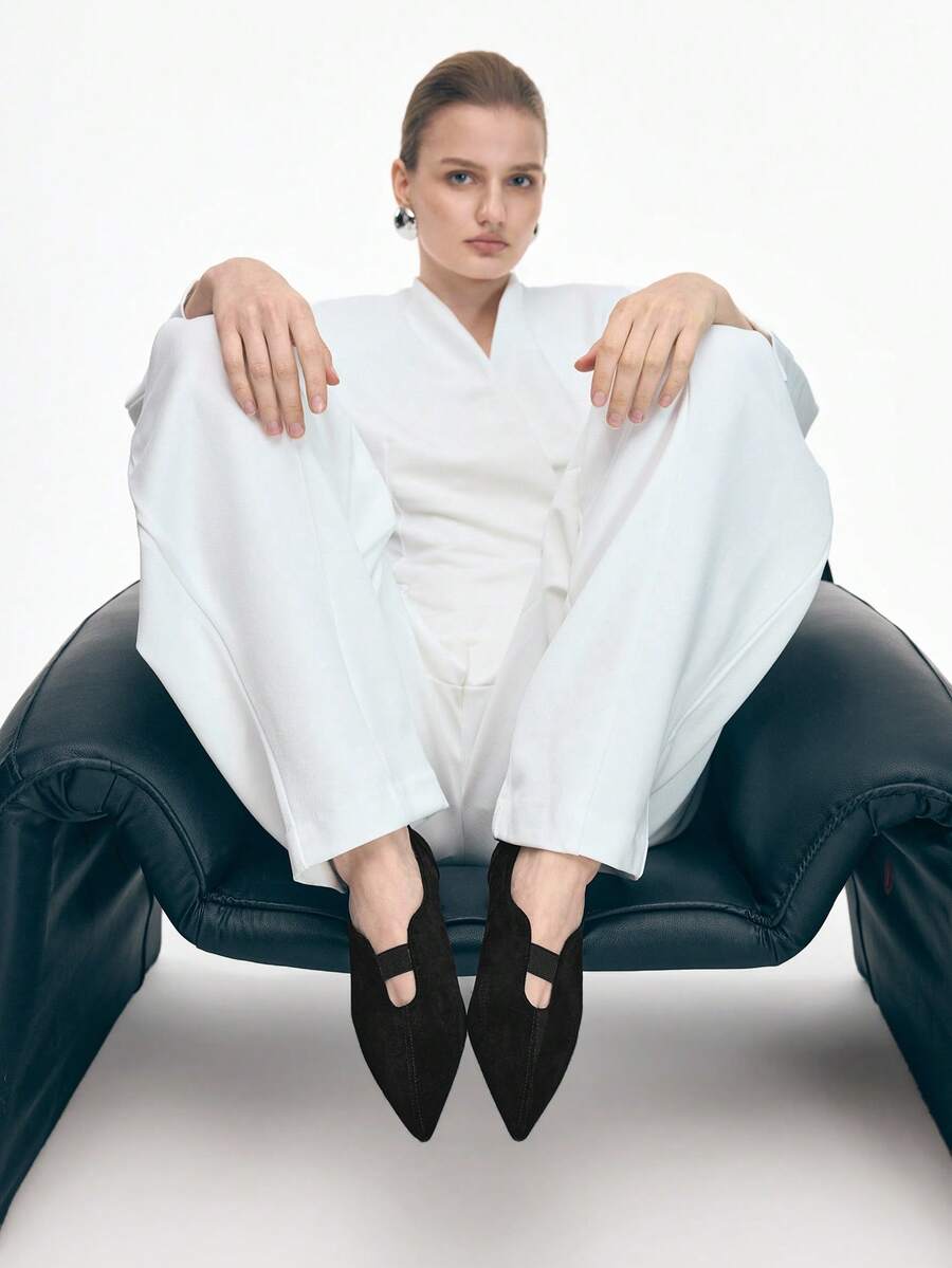 Mnmlis Mocasines planos de punta fina, versátiles y de moda para mujer - Negro - Ver 1