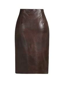 Ellevyn Chân váy nữ bằng da PU, vạt bất đối xứng, cạp xoắn. - màu nâu - Xem 2