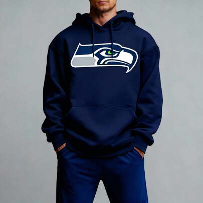 Conjunto de sudadera con capucha y pants, 2 piezas,  Sea hawks, Seattle, Go Sea hawks, Sam Darnold 14. Regular fit, hombre, mujer, con bolsas, cómodo, ligero, casual, elástico ligero, deportivo, para uso diario, para día y noche, fines de semana., Estilo relajado, urbano, Street, vacaciones, básico, primavera, verano, otoño, invierno. a la moda. Mezcla de poliéster, elastano.