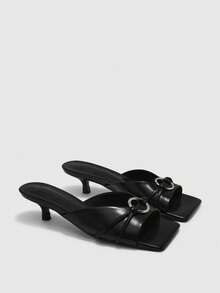 CUCCOO BIZCHIC Fashion V-Mouth Simple Atmosphere High-Heeled Women's Sandals Half Drag - Black - View 2