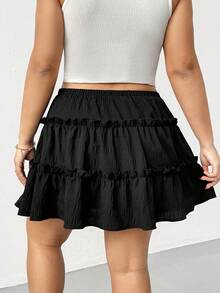 Shapeblank 大码女装春夏时尚休闲运动宽松舒适日常百搭黑色荷叶边中长裙，可搭配短裤，女式下装，夏季长裤，曲线可爱服装，裙子，外出穿搭 - 黑色 - 查看 2