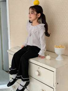 DAZY Young Girls Casual Flare Ruffle Hem Pants - Black - View 6