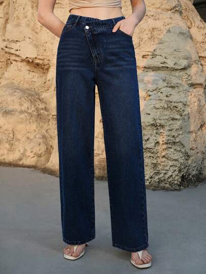 MOTF PREMIUM JEANS RECTOS DE PIERNA LAVADOS CON CARTERA ASIMÉTRICA PARA PRIMAVERA/VERANO